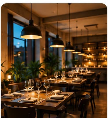 Interior de restaurante moderno preparado para clientes