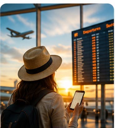 Viajero utilizando un teléfono en un aeropuerto